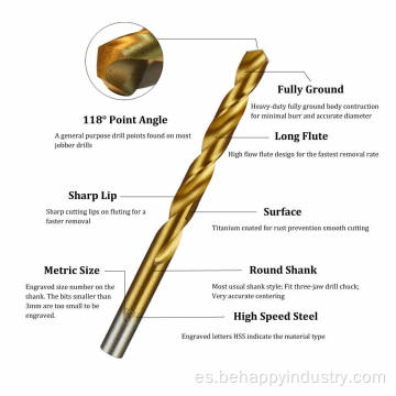 Broca de perforación HSS recubierta de titanio para metal